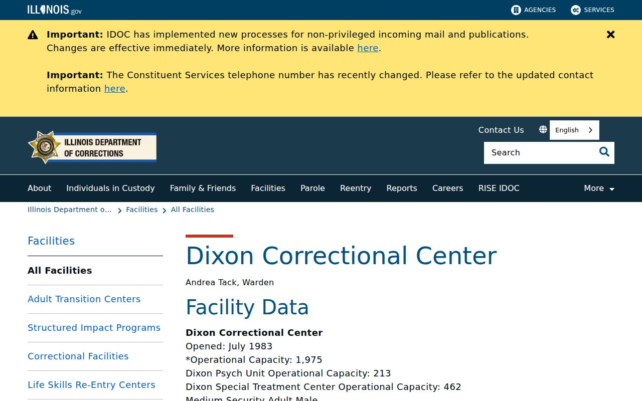 Lee County arrest history Dixon Correctional Center official page