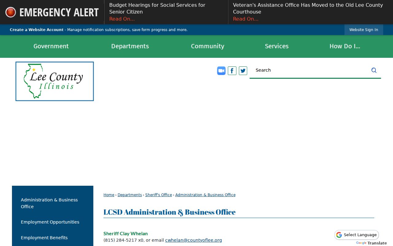 Lee County criminal records Sheriff's Business Office FOIA route