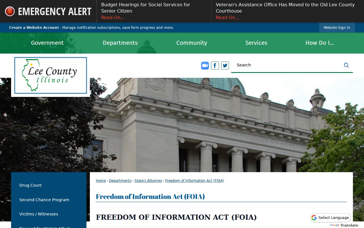 Lee County criminal records FOIA instructions and copy fees