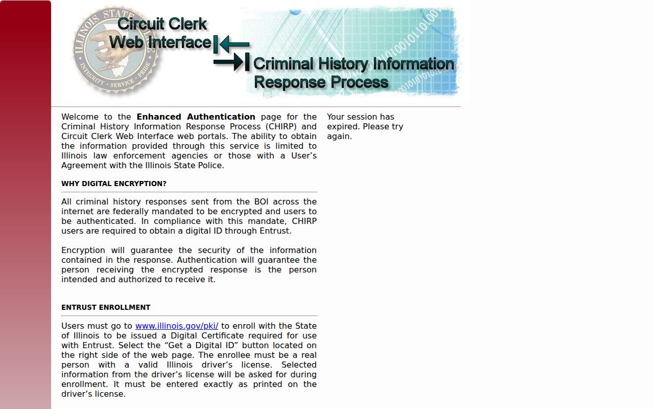 Illinois CHIRP authenticated criminal history portal notice