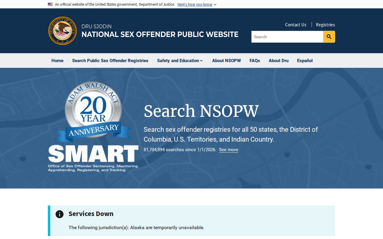 National Sex Offender Public Website cross-state search interface