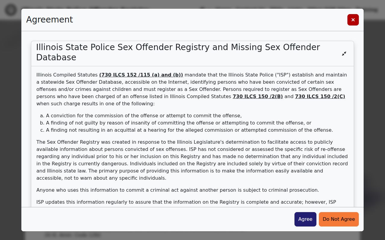Illinois Sex Offender Registry name and Lee County location search form
